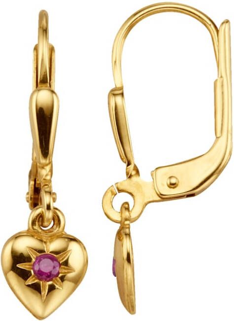 MONA Hartvormige oorhangers met robijnen met robijn Goudkleur