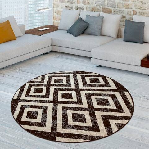 andas Vloerkleed Pocova Korte pool, vintage design, modern ruitenmotief, woonkamer, geschikt voor binnen en buiten, ideaal op terras of balkon