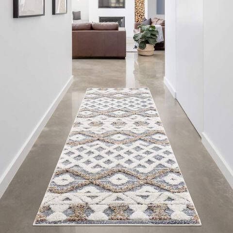 Carpet City Hoogpolige loper Focus Boho vloerkleed, bijzonder zacht, 3D effect, ideaal voor woonkamer & slaapkamer