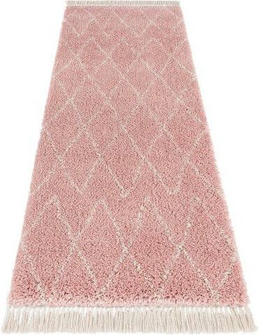 HANSE Home Hoogpolige loper Jade Pastelkleuren met franje, ruiten design, Scandi look, woonkamer, slaapkamer, robuust, onderhoudsarm