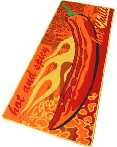 HANSE Home Keukenloper Hot Chilli Korte pool, antislip, vurig design, tapijtloper, getuft, robuust, gemakkelijk in onderhoud, keuken, opschrift, specerij