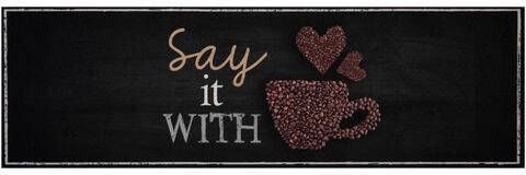 HANSE Home Keukenloper Say with Coffee Korte pool, antislip, tapijtloper, wasbaar, koffie design, slijtvast, gemakkelijk in onderhoud, keuken, opschrift, koffie