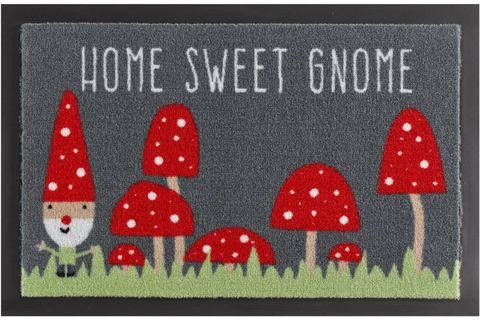 HANSE Home Mat Home Sweet Gnome met spreuk, met tekst, antislip, wasbaar, gedessineerd, robuust, gemakkelijk in onderhoud, ingang