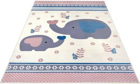HANSE Home Vloerkleed voor de kinderkamer Happy Elefant Hart, bloem, diermotief, korte pool, kinderkamer, slijtvast, gemakkelijk in onderhoud, robuust