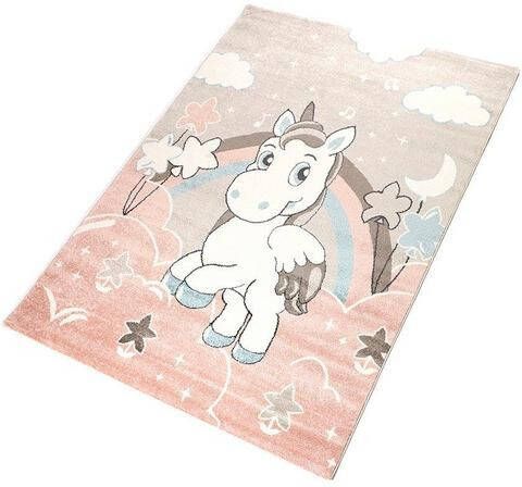 Living Line Vloerkleed voor de kinderkamer Eenhoorn Korte pool, schattig eenhoornmotief, kinderkamer