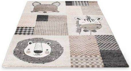 Living Line Vloerkleed voor de kinderkamer Patchwork dieren Korte pool, patchworkdesign, schattige wilde dieren, kinderkamer