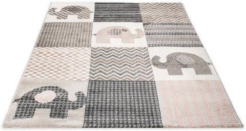 Living Line Vloerkleed voor de kinderkamer Patchwork Elefant Korte pool, patchworkdesign, olifanten motief, kinderkamer