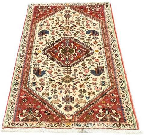 morgenland Wollen kleed Ghashghai vloerkleed met de hand geknoopt beige Perzisch tapijt Nomadic 150 x 77 cm beige handgeknoopt