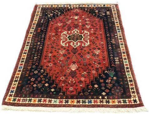 morgenland Wollen kleed Ghashghai vloerkleed met de hand geknoopt rood Perzisch tapijt Nomadic 145 x 92 cm rood handgeknoopt