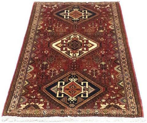 morgenland Wollen kleed Ghashghai vloerkleed met de hand geknoopt rood Perzisch tapijt Nomadic 147 x 75 cm rood handgeknoopt