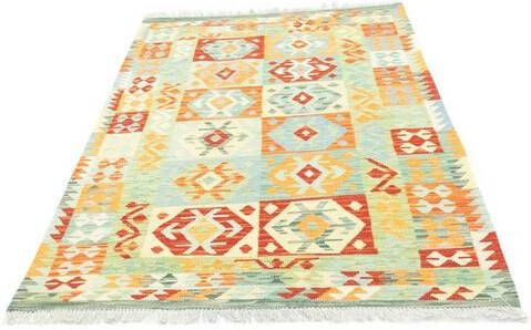 morgenland Wollen kleed Kelim Afghan vloerkleed met de hand geweven blauw Laagpolig