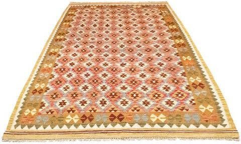 morgenland Wollen kleed Kelim Afghan vloerkleed met de hand geweven roze Laagpolig