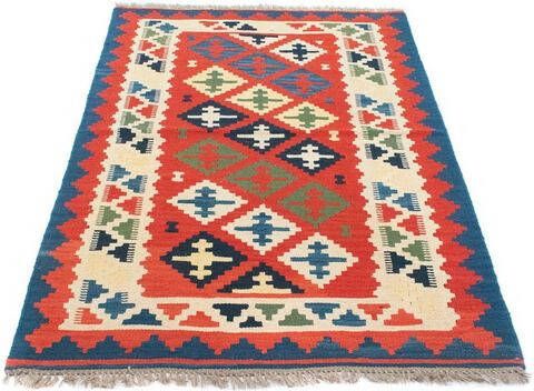 morgenland Wollen kleed Kelim Fars vloerkleed met de hand geweven meerkleurig Laagpolig