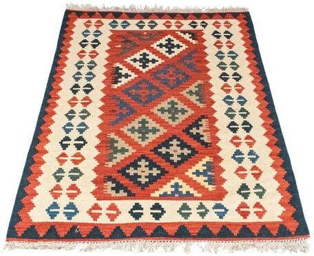 morgenland Wollen kleed Kelim Fars vloerkleed met de hand geweven meerkleurig Laagpolig