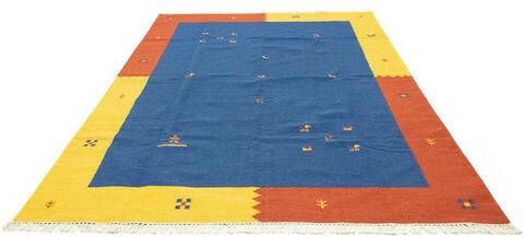 morgenland Wollen kleed Kelim vloerkleed met de hand geweven blauw Laagpolig