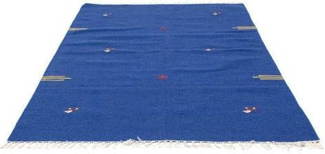 morgenland Wollen kleed Kelim vloerkleed met de hand geweven blauw Laagpolig