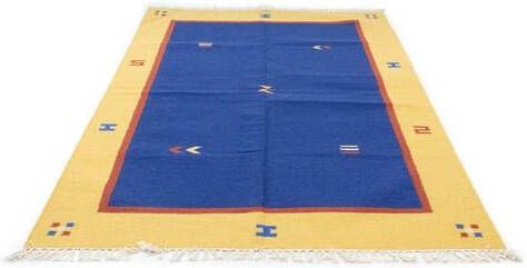 morgenland Wollen kleed Kelim vloerkleed met de hand geweven blauw Laagpolig