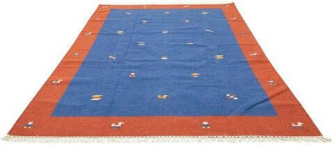morgenland Wollen kleed Kelim vloerkleed met de hand geweven blauw Laagpolig