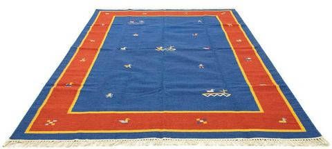 morgenland Wollen kleed Kelim vloerkleed met de hand geweven blauw Laagpolig