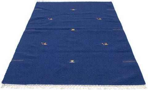morgenland Wollen kleed Kelim vloerkleed met de hand geweven blauw Laagpolig