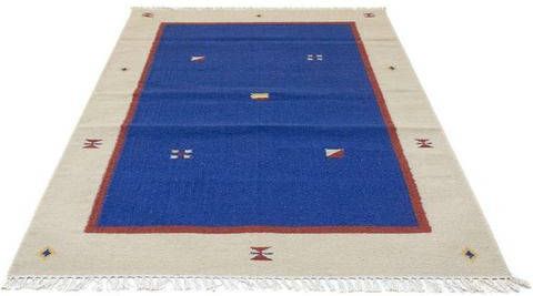 morgenland Wollen kleed Kelim vloerkleed met de hand geweven blauw Laagpolig