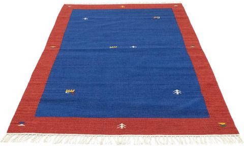 morgenland Wollen kleed Kelim vloerkleed met de hand geweven blauw Laagpolig