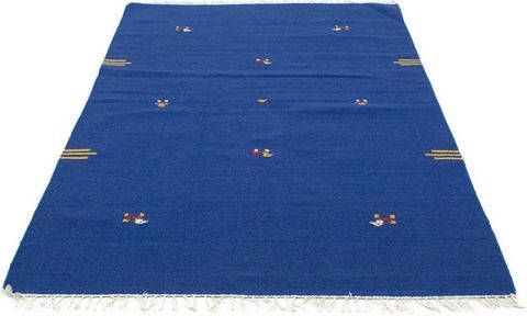 morgenland Wollen kleed Kelim vloerkleed met de hand geweven blauw Laagpolig