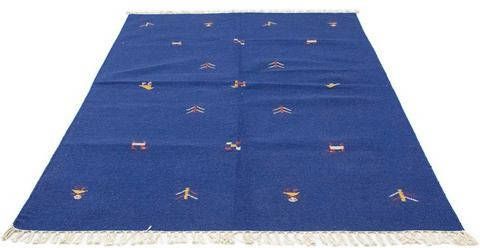 morgenland Wollen kleed Kelim vloerkleed met de hand geweven blauw Laagpolig