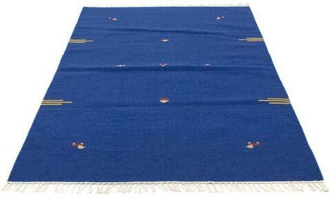 morgenland Wollen kleed Kelim vloerkleed met de hand geweven blauw Laagpolig