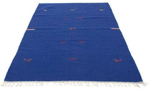 morgenland Wollen kleed Kelim vloerkleed met de hand geweven blauw Laagpolig