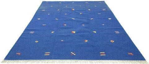 morgenland Wollen kleed Kelim vloerkleed met de hand geweven blauw Laagpolig