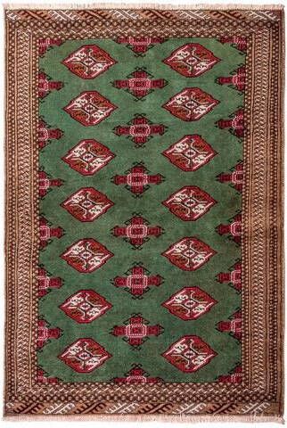 morgenland Wollen kleed Turkaman vloerkleed met de hand geknoopt groen