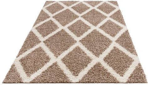 my home Hoogpolig vloerkleed Linz dichte pool, ruitdesign, woonkamer