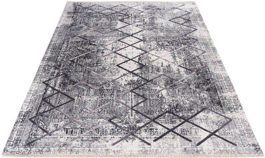 Obsession Vloerkleed My Valencia 633 gerecyclede materialen, modern ruit design, met franje, wasbaar, geschikt voor binnen en buiten, woonkamer