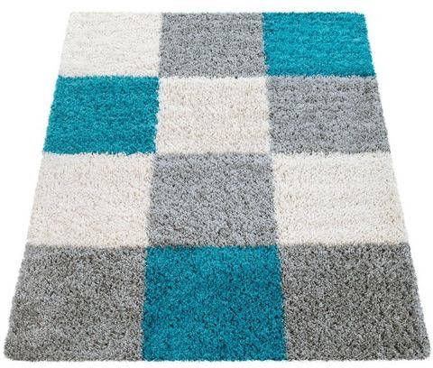 Paco Home Hoogpolig vloerkleed Mango 316 zachte shaggy, modern geruit design, ideaal in de woonkamer & slaapkamer