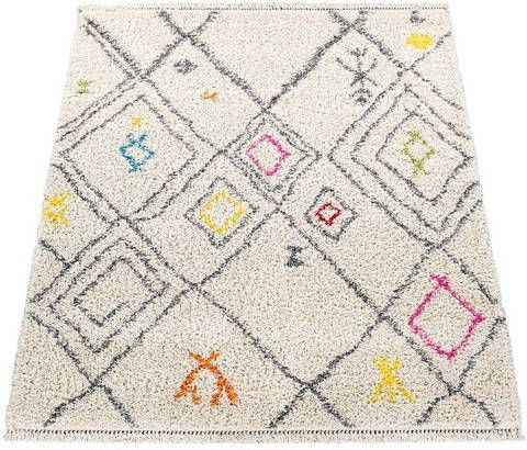 Paco Home Hoogpolig vloerkleed Wooly 284 Berber design, ruiten motief, zacht & behaaglijk, met franje, ideaal in de woonkamer & slaapkamer