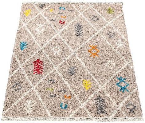 Paco Home Hoogpolig vloerkleed Wooly 285 Berber design, ruiten motief, zacht & behaaglijk, met franje, ideaal in de woonkamer & slaapkamer