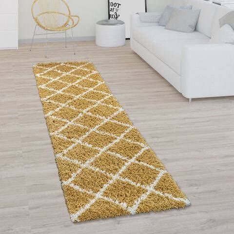 Paco Home Hoogpolige loper Kalmar 441 Tapijtloper, Scandi design, ruitmotief, zacht & behaaglijk, ideaal in de hal & slaapkamer
