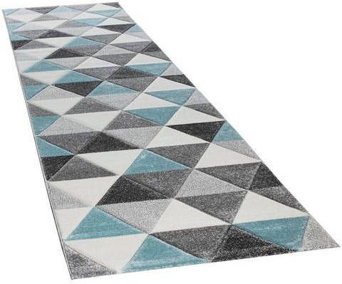 Paco Home Loper Lara 276 Tapijtloper, korte pool, modern geometrisch design, pastelkleuren, met de hand gemaakt gesneden reliëfpatroon, ideaal in de hal & slaapkamer