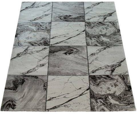 Paco Home Vloerkleed Kracht 521 Korte pool, geruit marmer design, met goud of zilverkleurige accenten, ideaal in de woonkamer & slaapkamer