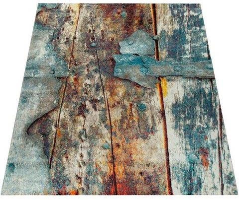 Paco Home Vloerkleed Natura 850 Korte pool met artistiek houten platen design, ideaal in de woonkamer & slaapkamer