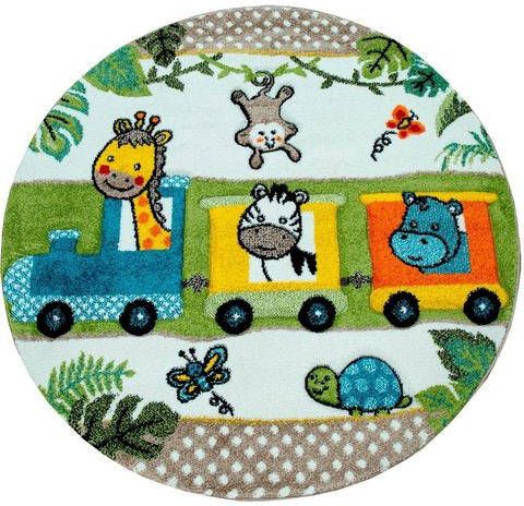 Paco Home Vloerkleed voor de kinderkamer Diamond 635 3d design, motief speelse dierentuindieren in de trein, kinderkamer