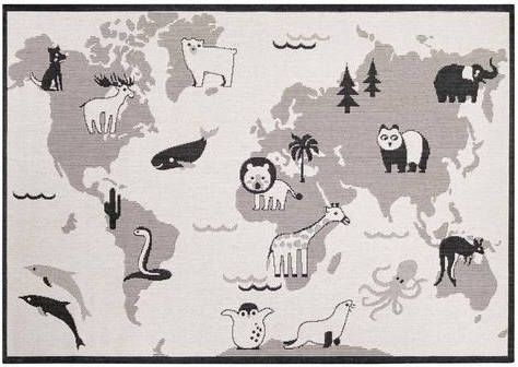 Primaflor Ideen in Textil Vloerkleed voor de kinderkamer LINIA wereldkaart Platweefsel, motief wereldkaart, geschikt voor binnen en buiten, kinderkamer