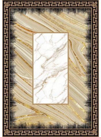 RESITAL The Voice of Carpet Vloerkleed Sultan 0015 Korte pool, gedessineerd, goudkleurige accenten, met randdessin & franje, ideaal in de woonkamer & slaapkamer