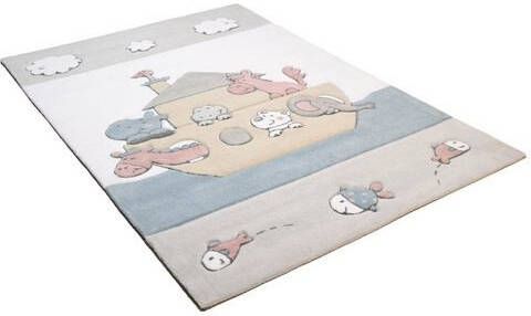 THEKO Vloerkleed voor de kinderkamer Animals on Tour Korte pool, met de hand gemaakt reliëf(carving ), motief dieren, kinderkamer