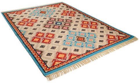 THEKO Wollen kleed Kelim Royal 2 Platweefsel, zuivere wol, met de hand geweven, met franje, woonkamer