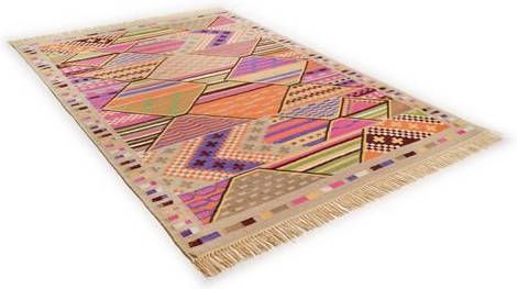 THEKO Wollen kleed Kelim Royal 3 zuivere wol, platweefsel, met de hand geweven, met franje, woonkamer