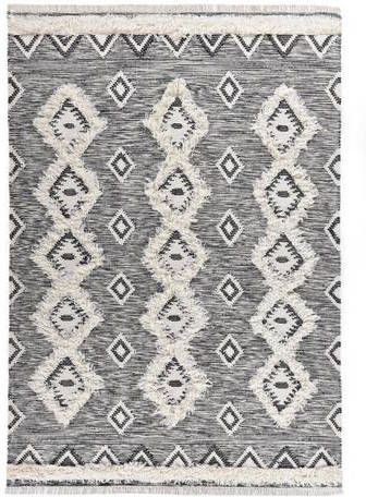 THEKO Wollen kleed Mora 14019 Handgeweven vloerkleed, zuivere wol, met de hand geweven, ruitendesign, met franje, ideaal in de woonkamer & slaapkamer