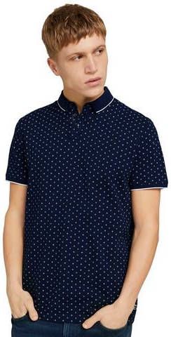 Tom Tailor Denim regular fit polo met all over print donkerblauw