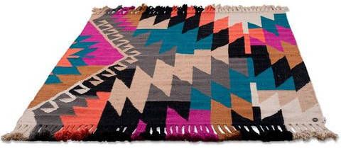 Tom Tailor Vloerkleed Funky Kelim Handgeweven vloerkleed, platweefsel, puur katoen, met de hand geweven, met franje, boho stijl, ideaal in de woonkamer & slaapkamer